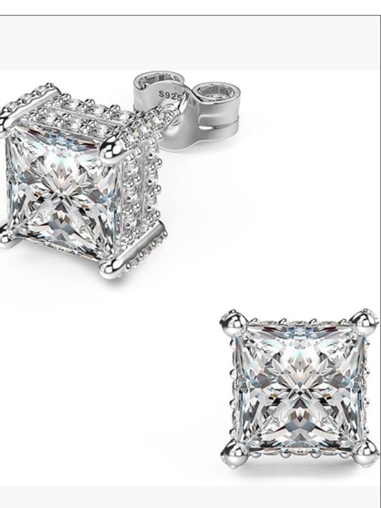 Jewelry - Princess Cut Stud Moissanite Earrings set in 925 Sterling Silver NIB